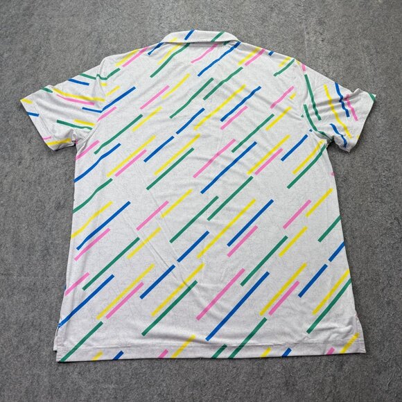 Chubbies Performance Polo Shirt Men L White Green Pink Blue Striped Stretch - Picture 8 of 13